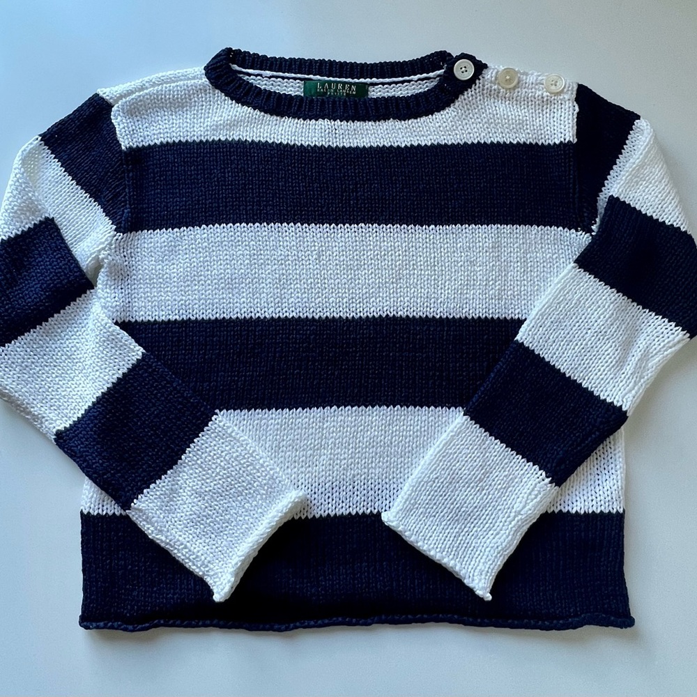 LAUREN RALPH LAUREN PETITE CROPPED STRIPED KNIT SWEATER